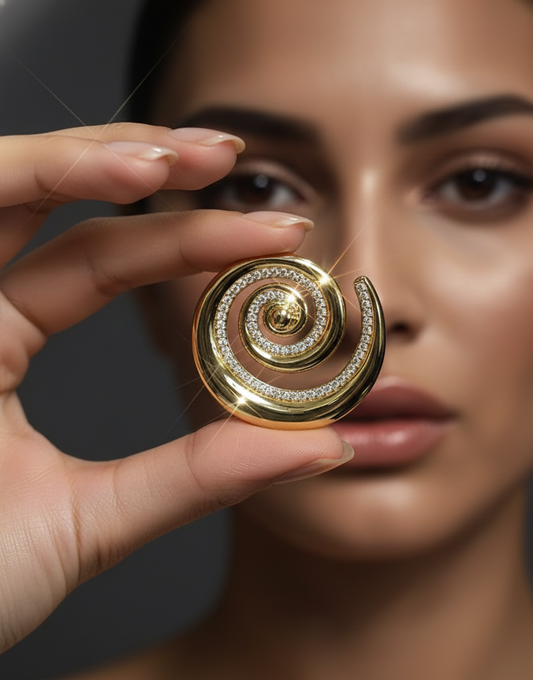 Prexela 'Crystal Spiral Statement' Earrings | Gold-Tone Finish