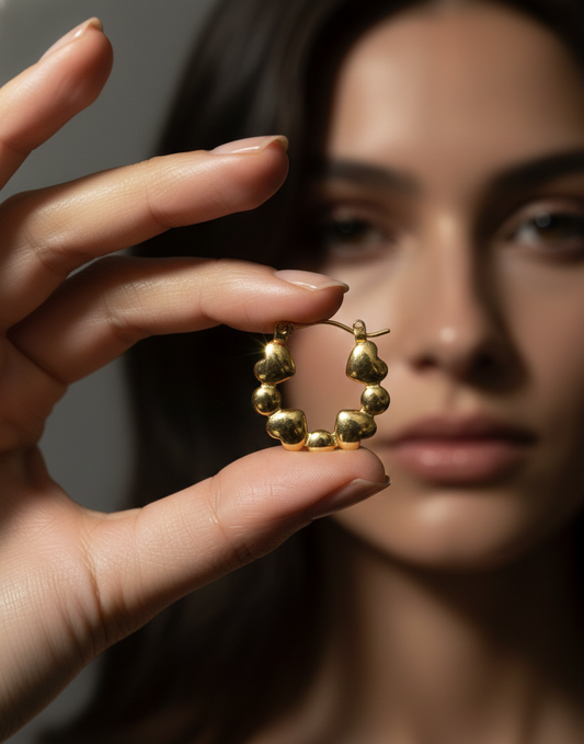 Prexela 'Heart Bead' Hoop Earrings | 18k Gold-Tone Finish