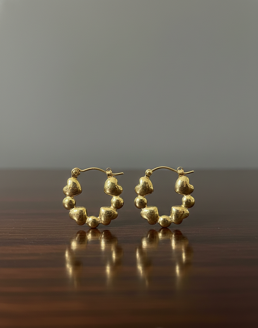 Prexela 'Heart Bead' Hoop Earrings | 18k Gold-Tone Finish