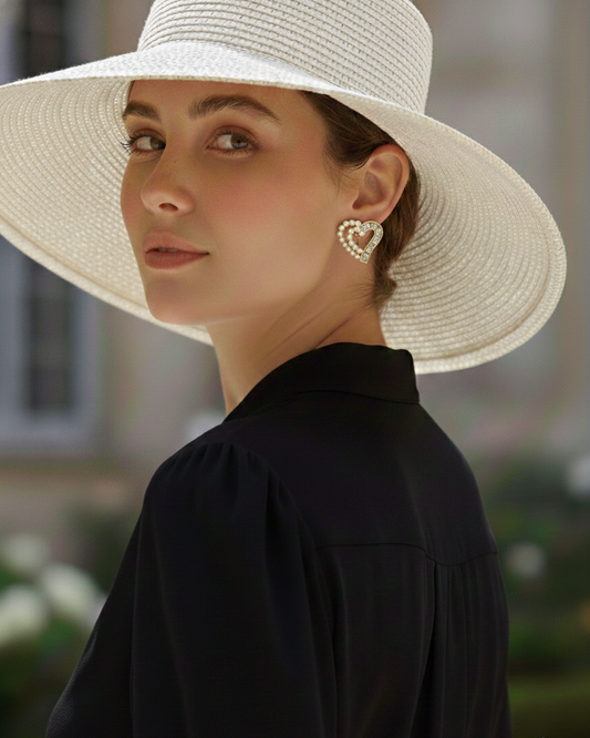 Prexela 'Pearl Heart Outline' Earrings | Gold-Tone Finish