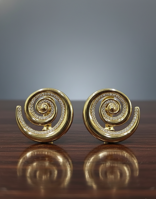 Prexela 'Crystal Spiral Statement' Earrings | Gold-Tone Finish