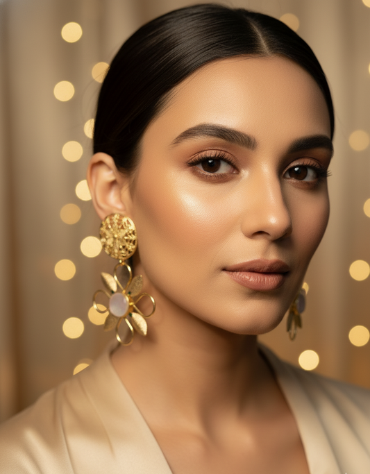 Prexela 'Gold Floral Filigree' & Mother-of-Pearl Statement Earrings