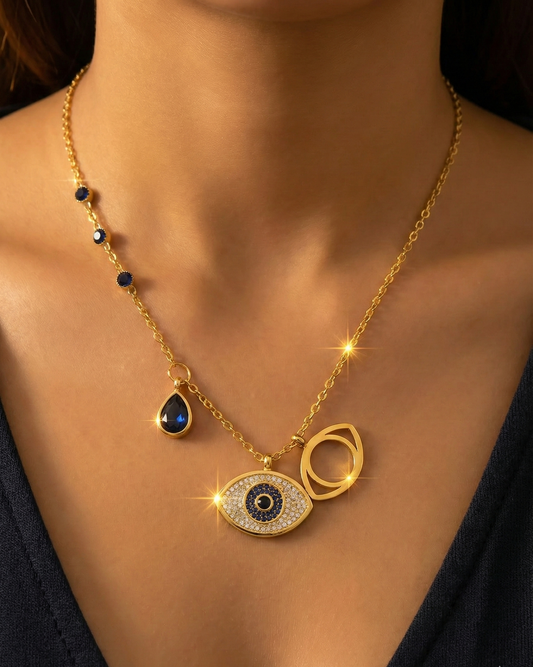 Prexela 'Evil Eye Charm' Necklace – A Symbol of Protection in Golden Grace