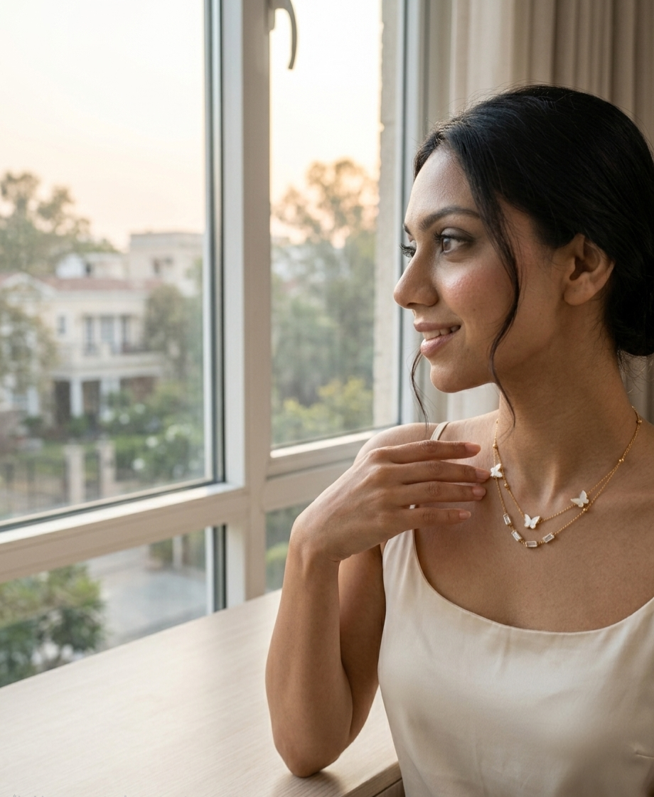 Butterfly Crystal Layered Necklace | Gold-Tone Finish