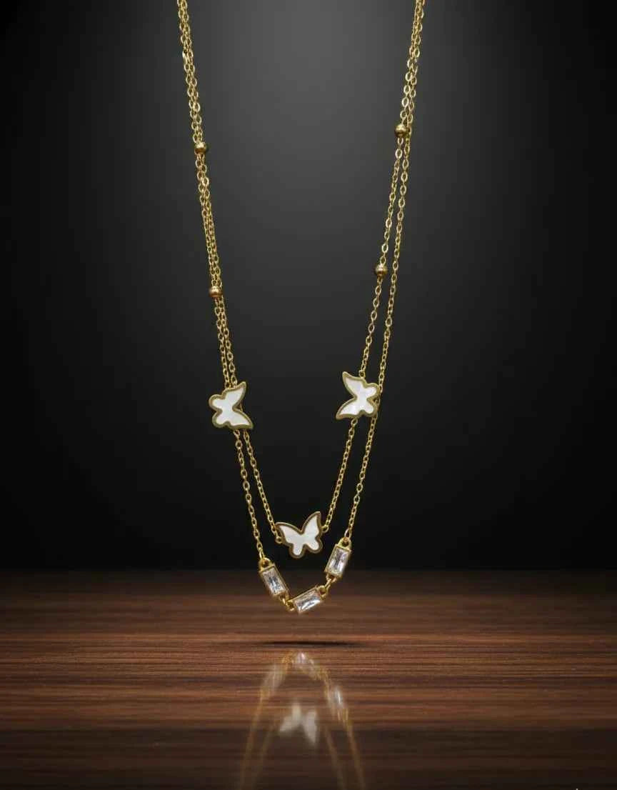 Butterfly Crystal Layered Necklace | Gold-Tone Finish