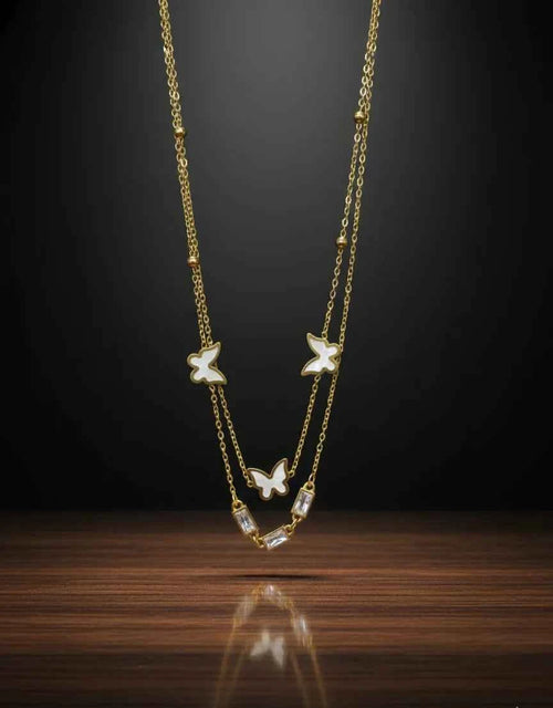 Butterfly Crystal Layered Necklace | Gold-Tone Finish