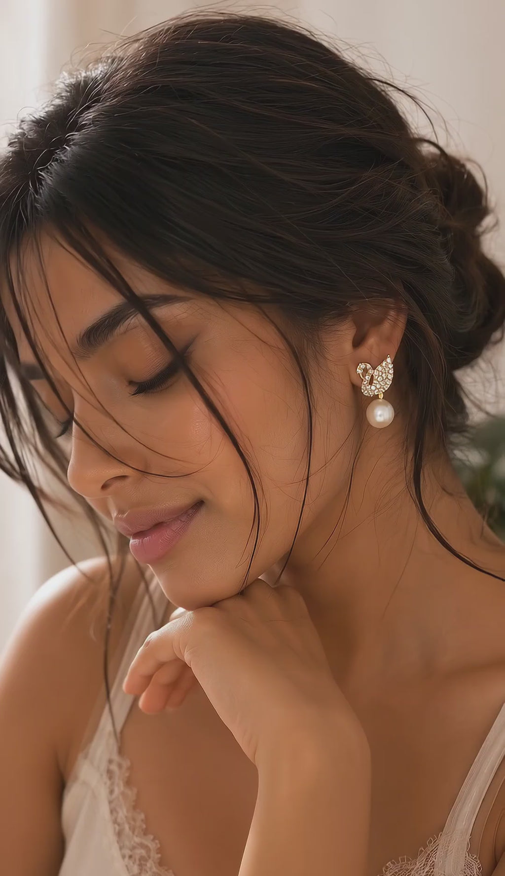 Crystal-Studded Pearl Drop Earrings