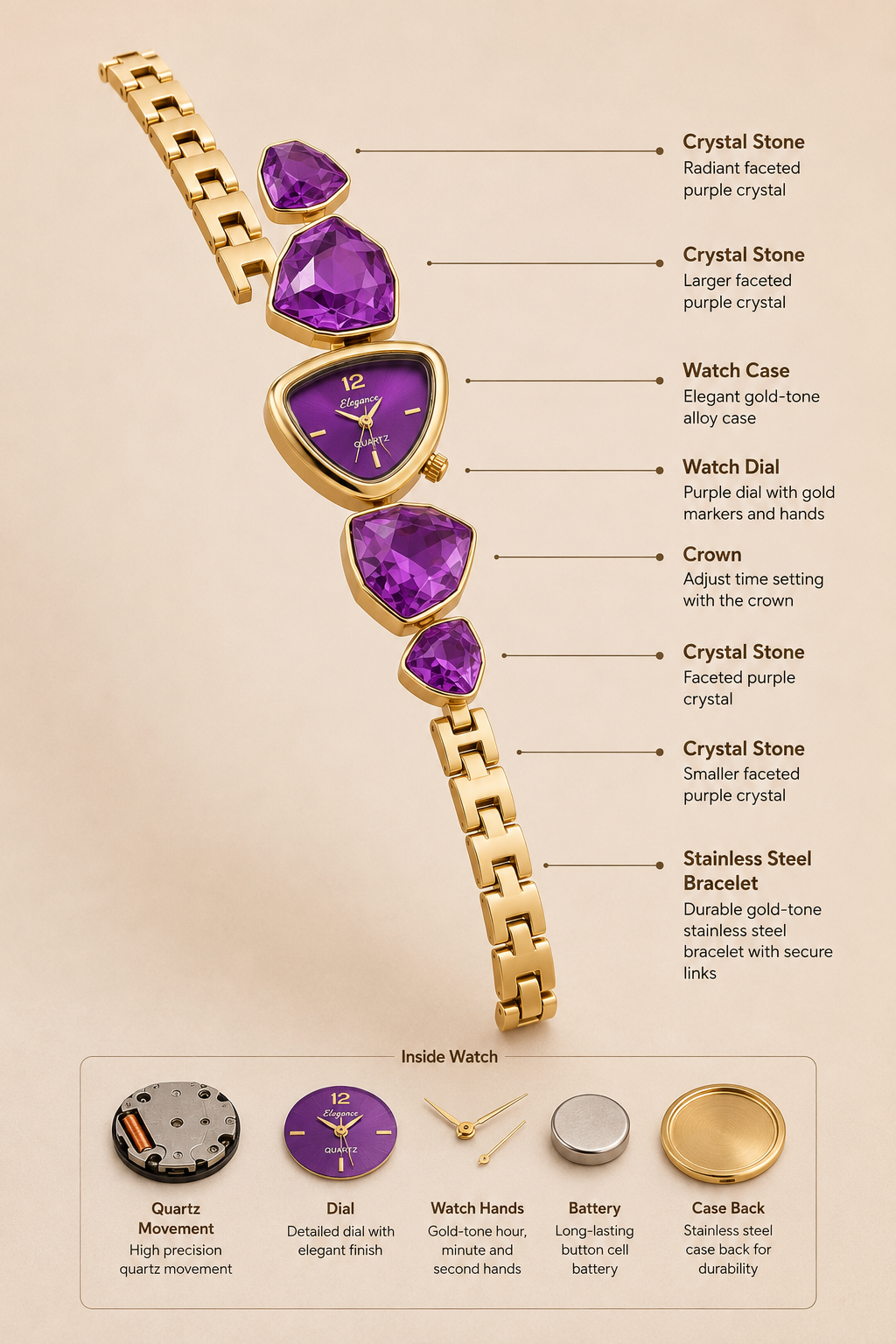 Amethyst Crystal Watch Bracelet