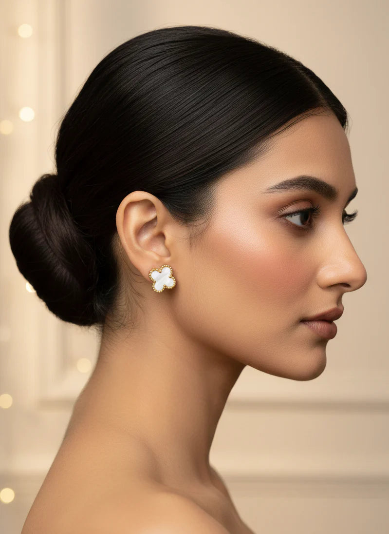 Ivory Clover Stud Earrings | Gold-Tone Finish
