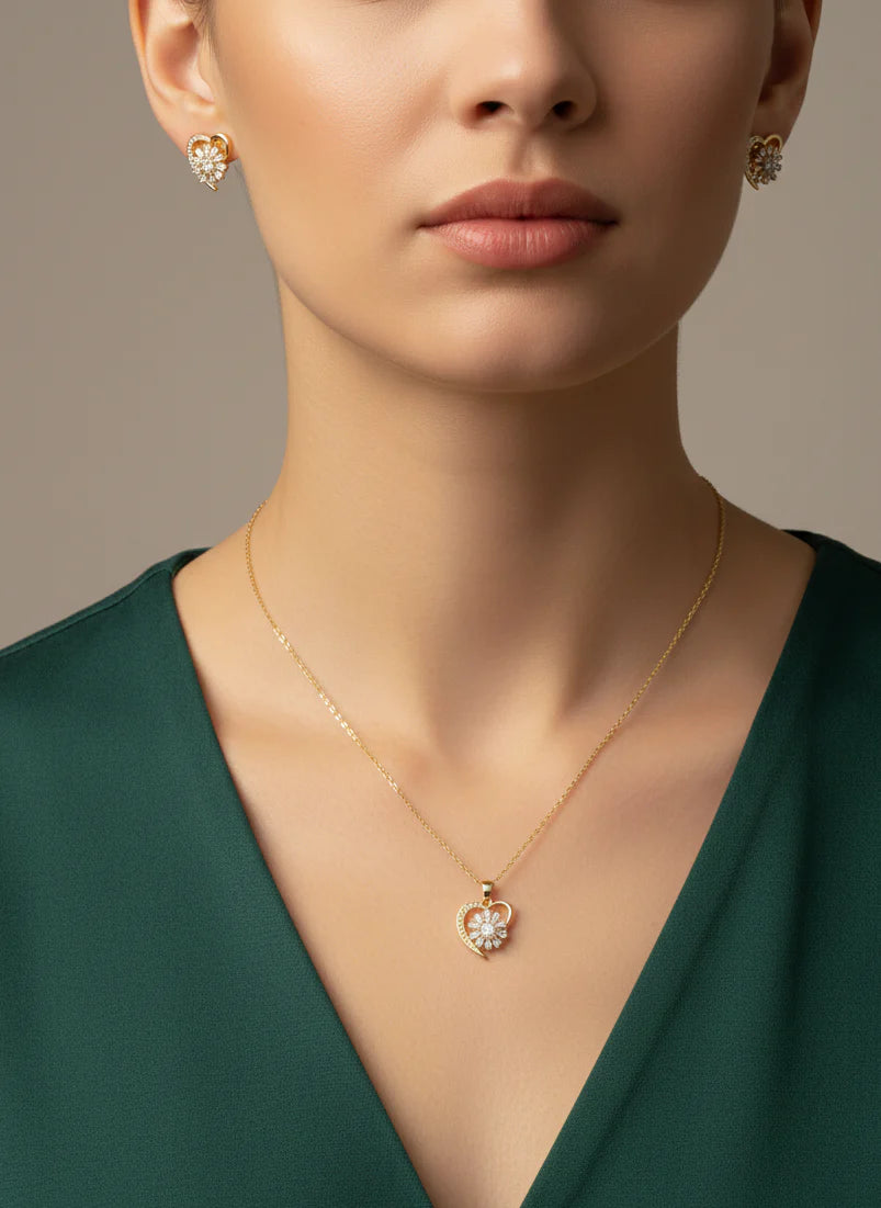 Eternal Heart Radiance Jewellery Set | Necklace & Earrings in Gold-Tone Finish