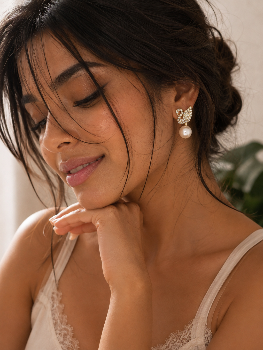 Crystal-Studded Pearl Drop Earrings