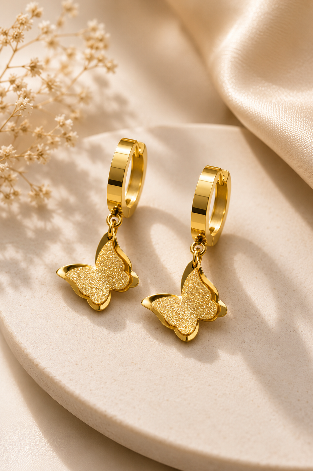 Golden Butterfly Hoop Earrings