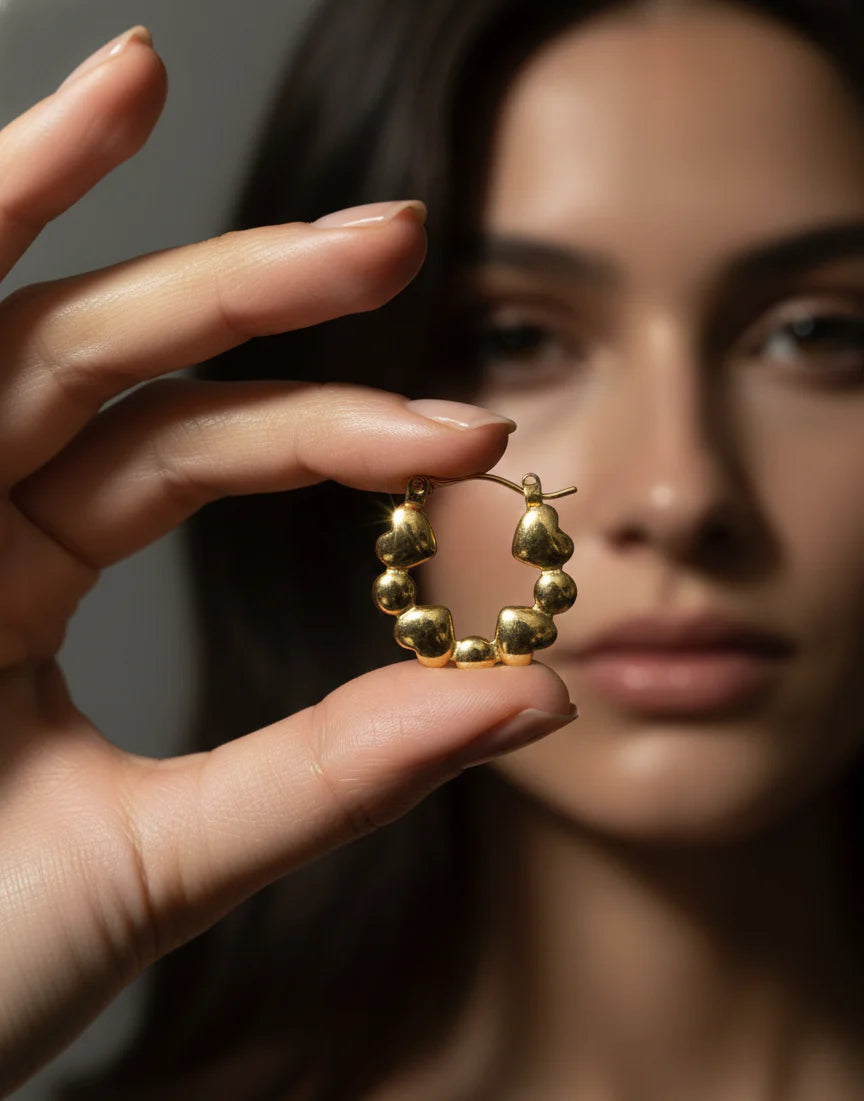 Heart Bead Hoop Earrings | 18k Gold-Tone Finish