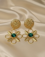 Prexela Emerald Bloom Gold-Plated Earrings | Luxury Statement Floral Jewellery for Women
