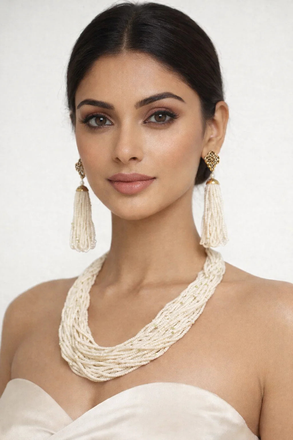 Maharani Ivory Cascade Pearl Necklace Set | Luxury Multi-Layer Traditional Jewellery