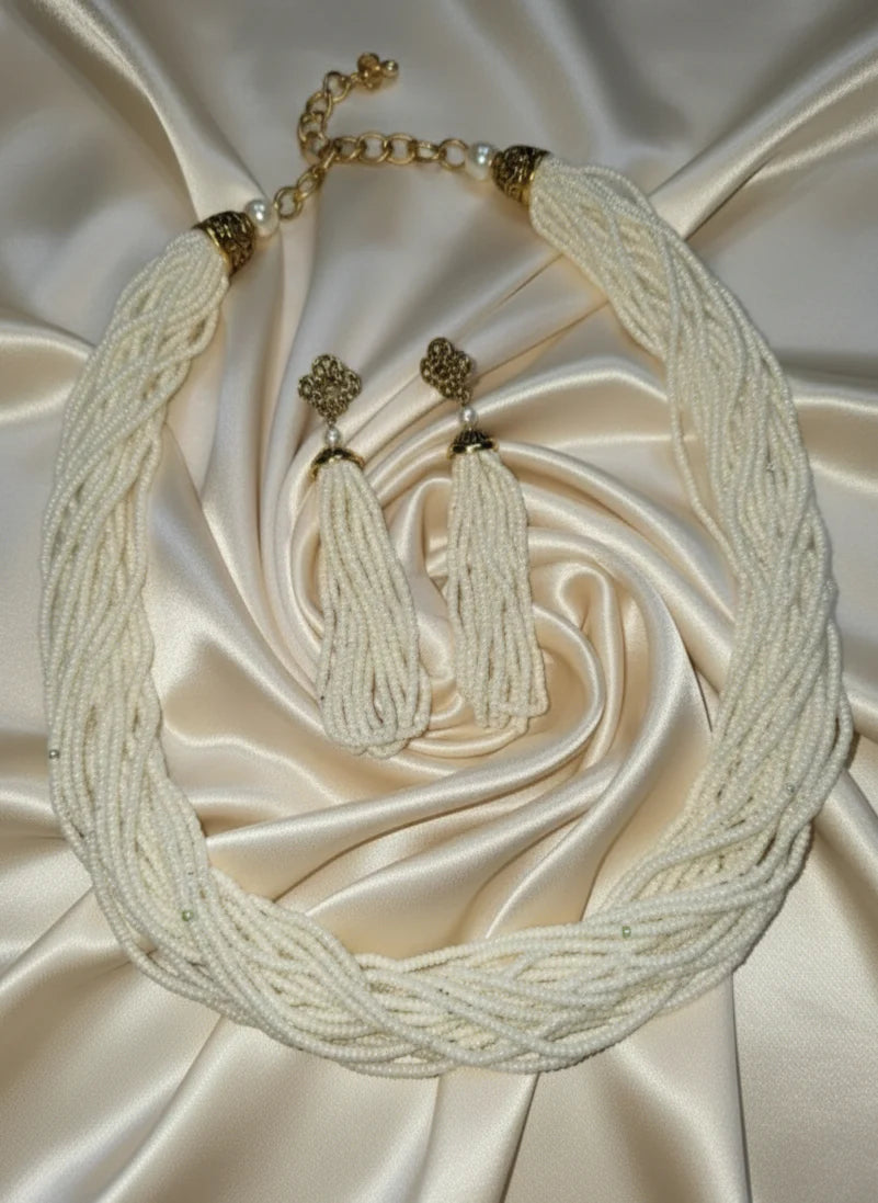 Maharani Ivory Cascade Pearl Necklace Set | Luxury Multi-Layer Traditional Jewellery