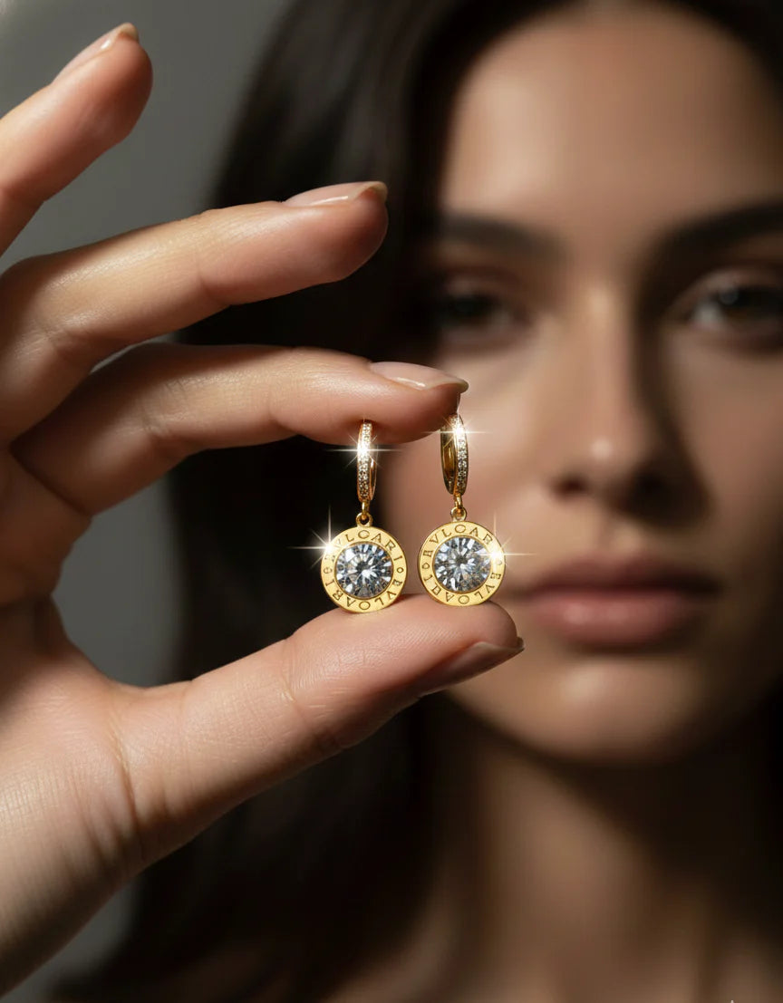 Prexela 'Round Crystal Drop' Huggie Earrings | 18k Gold-Tone Finish