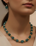 Emerald Green Bead & Pearl Gold Necklace Set