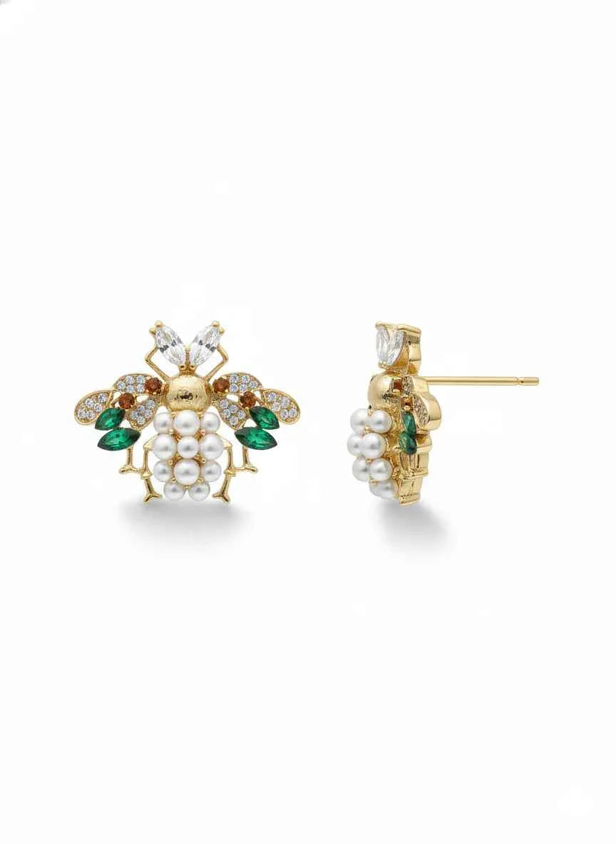 Queen Bee Pearl Earrings | Gold-Tone Statement Jewellery