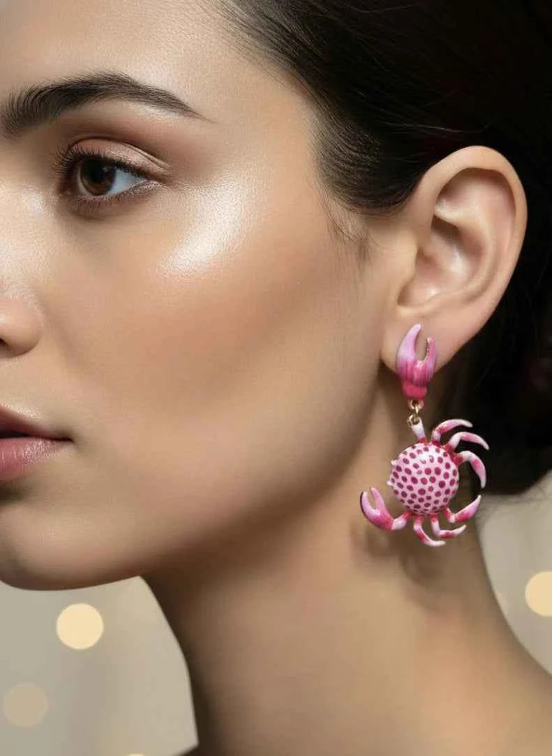 Crab Charm Earrings | Playful Pink Statement Drops