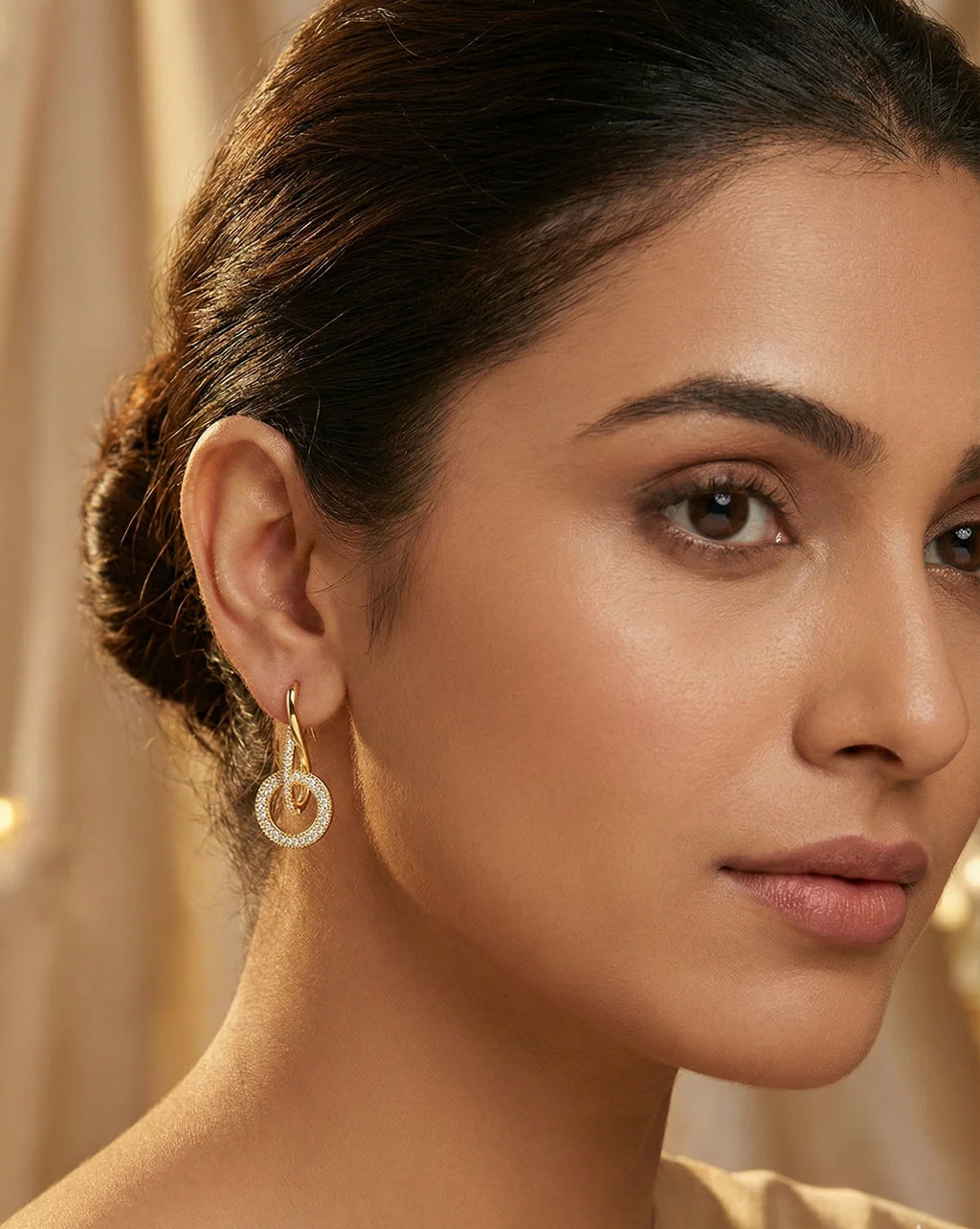 Interlinked Circle Crystal Earrings | Gold-Tone Finish