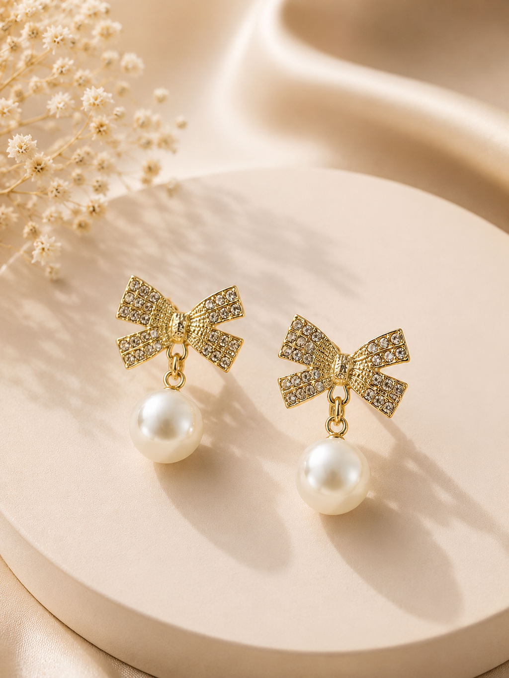 Pearl Bow Drop Earrings