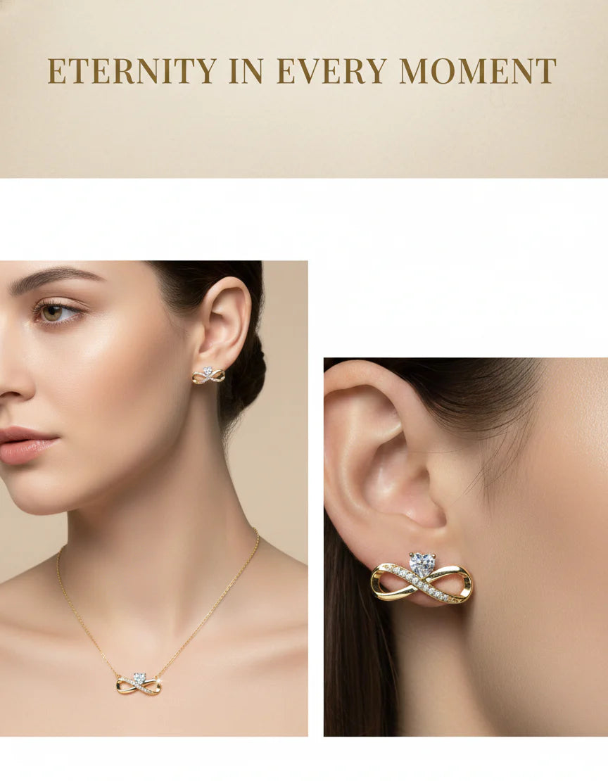 Infinity Jewellery Set | Necklace & Earrings in Gold-Tone Finish