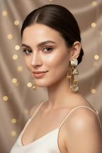Prexela Ivory Geometry Gold-Plated Earrings | Modern Luxury Statement Jewellery for Women