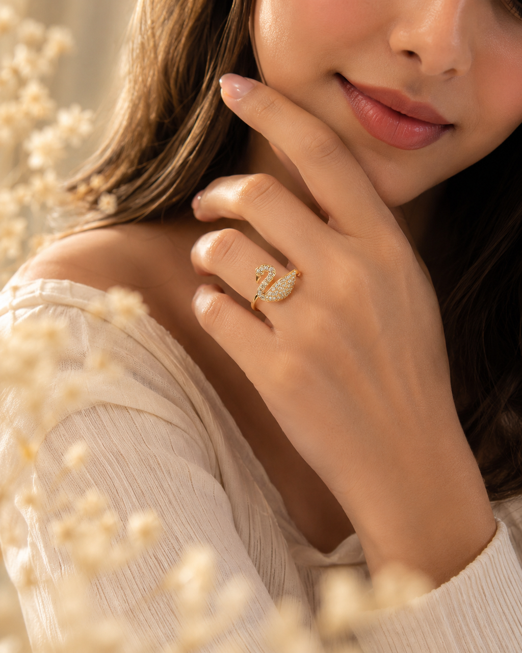 Crystal Swan Ring