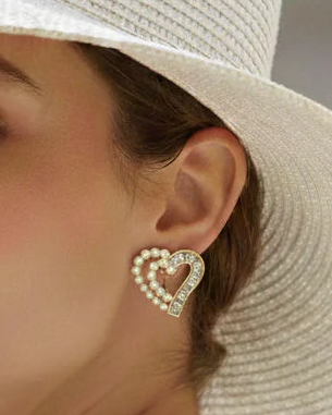 Pearl Heart Outline Earrings | Gold-Tone Finish