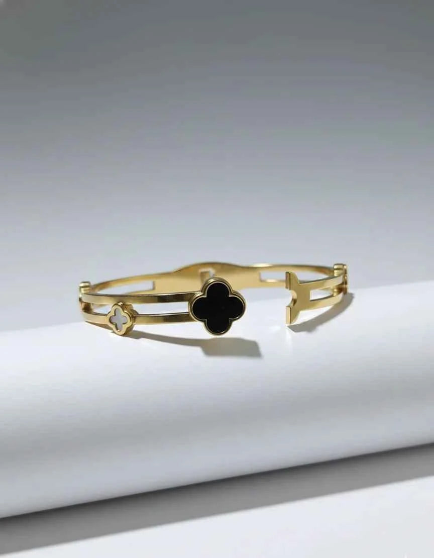 Black Clover Open Cuff Bracelet | Gold-Tone Finish