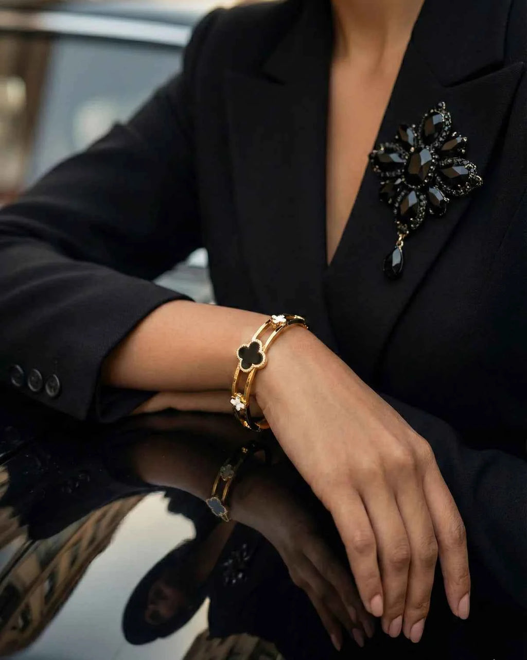 Black Clover Open Cuff Bracelet | Gold-Tone Finish