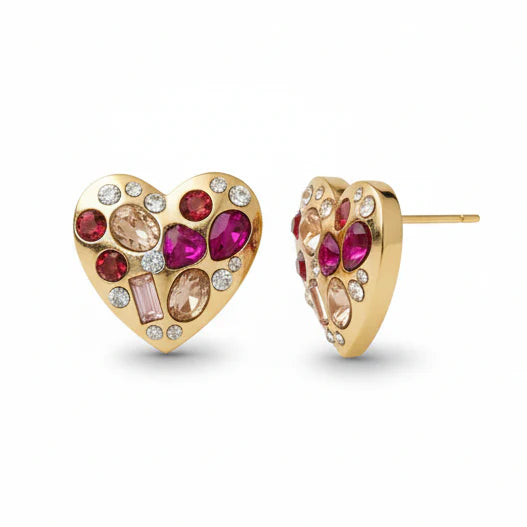 Heart of Fire Stud Earrings | Gold-Tone Passion Statement Jewellery