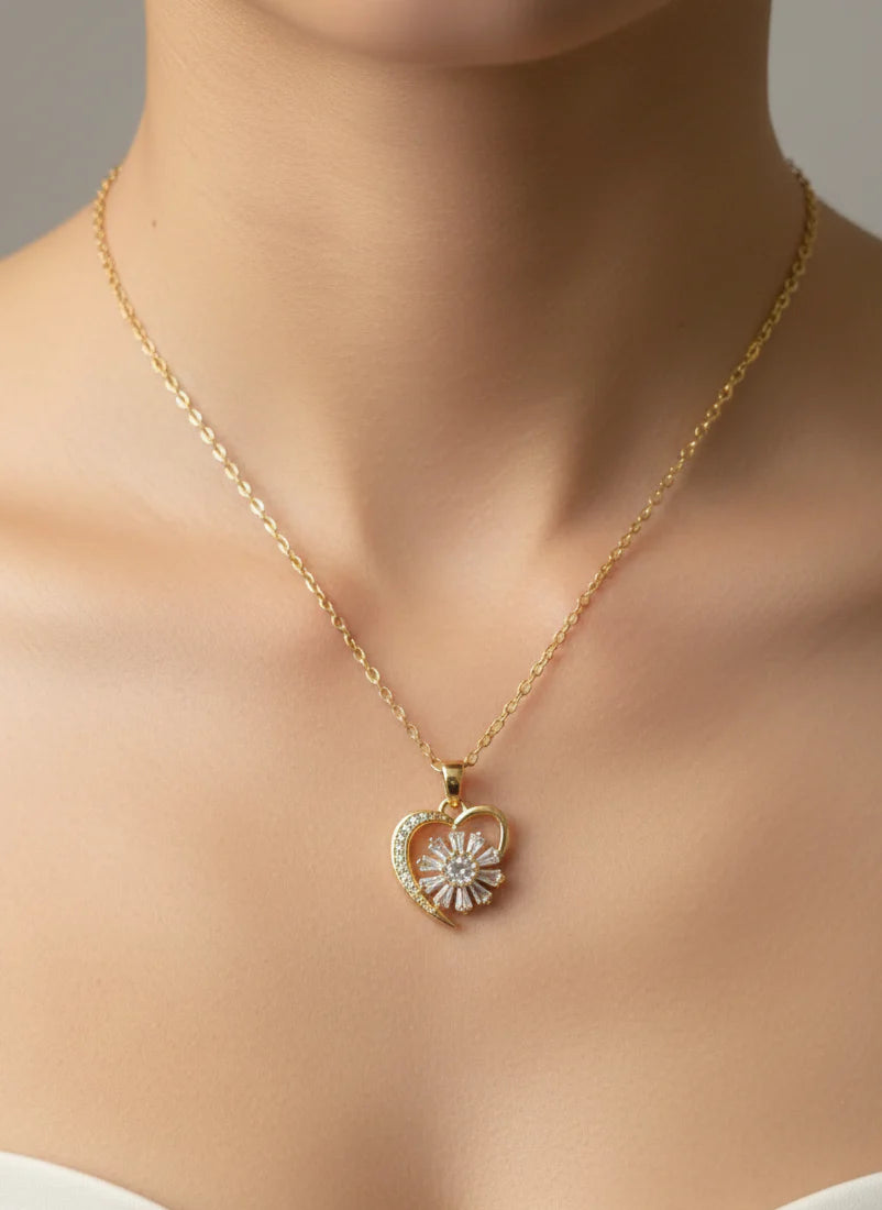 Eternal Heart Radiance Jewellery Set | Necklace & Earrings in Gold-Tone Finish