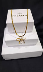 Golden Bow Pearl Necklace | A Gentle Knot of Timeless Elegance