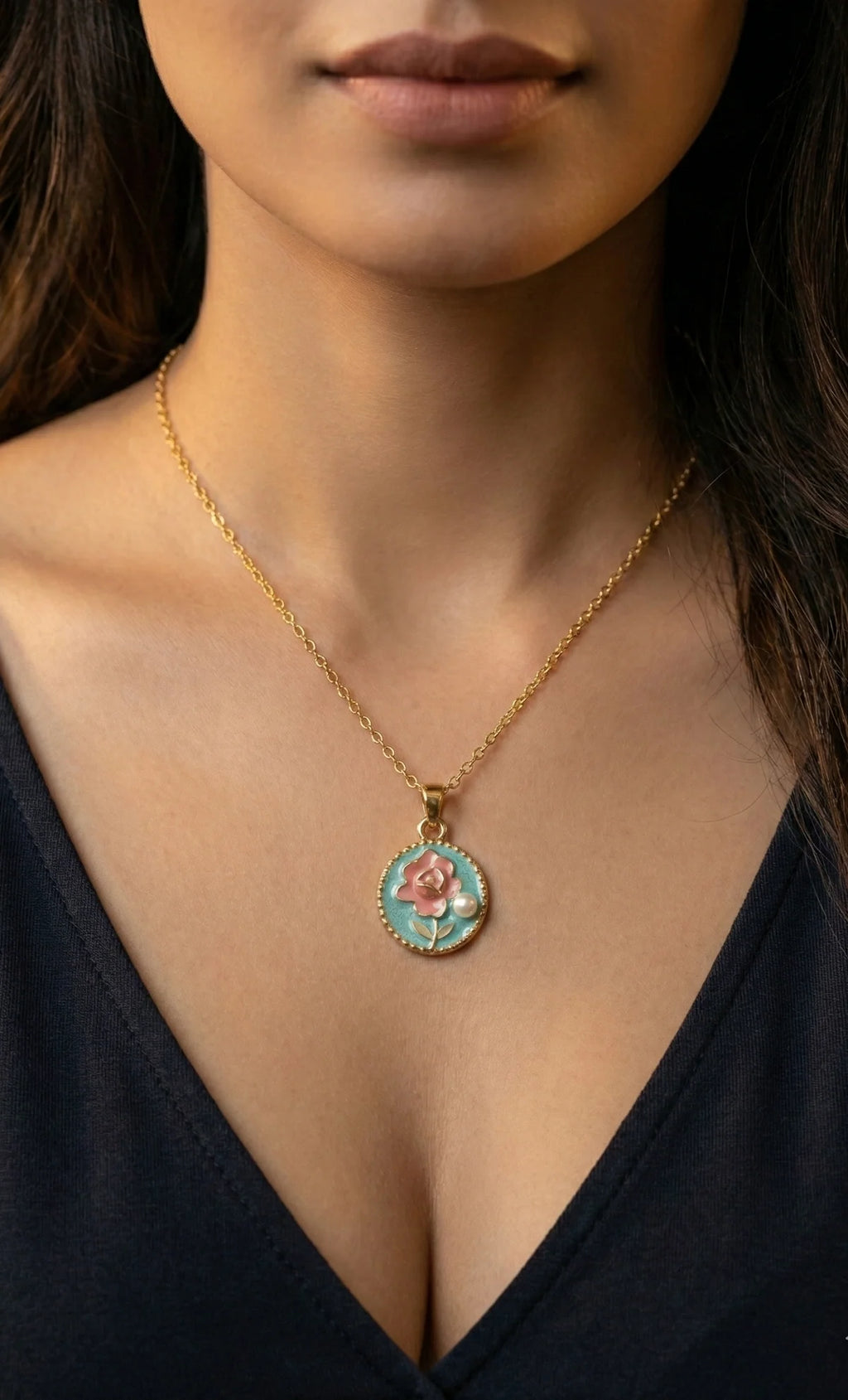 Hand-Painted Floral Jewellery Set | Necklace & Earrings in Golden Bloom