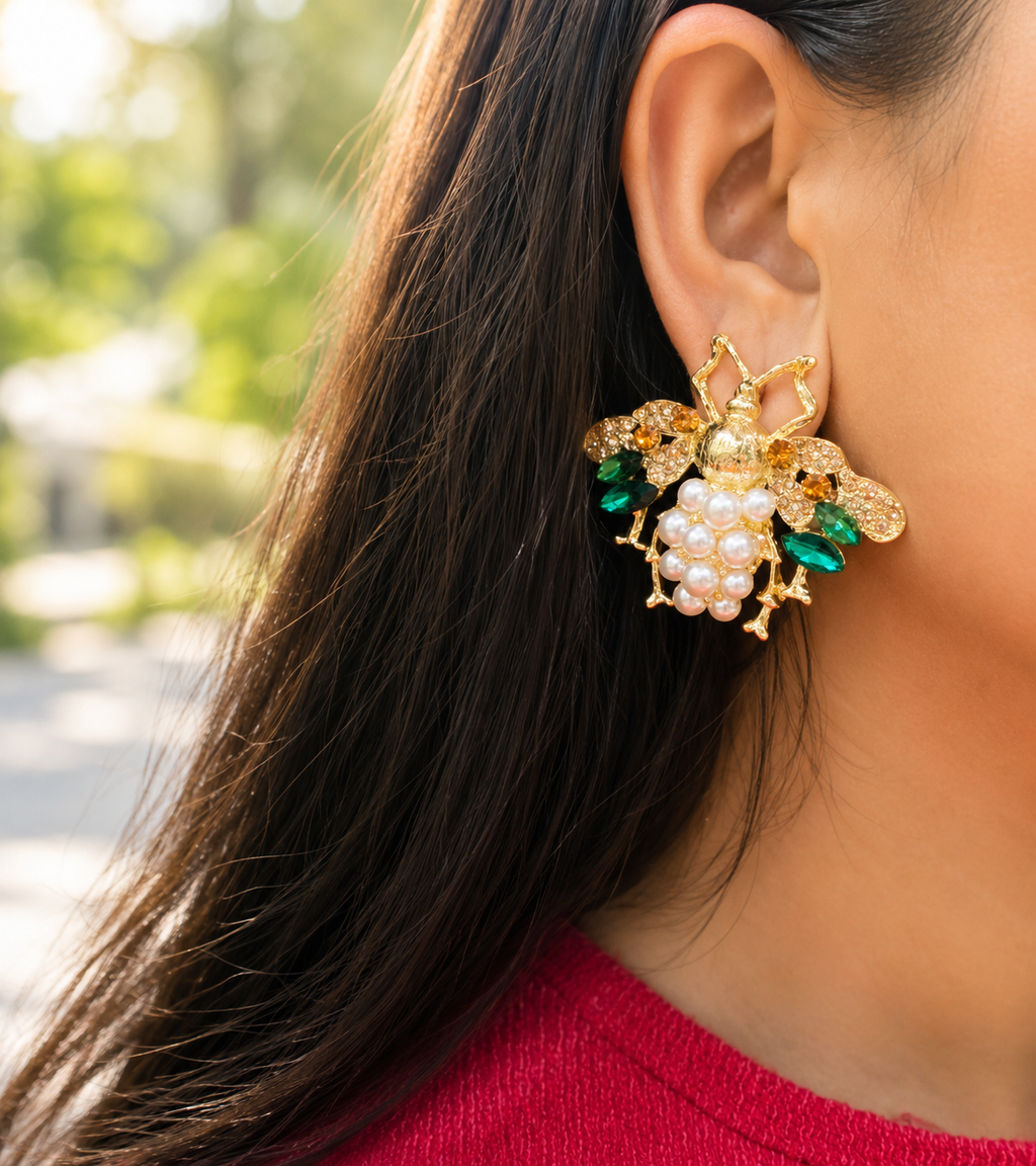 Queen Bee Pearl Earrings | Gold-Tone Statement Jewellery