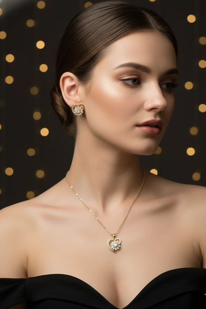 Eternal Heart Radiance Jewellery Set | Necklace & Earrings in Gold-Tone Finish