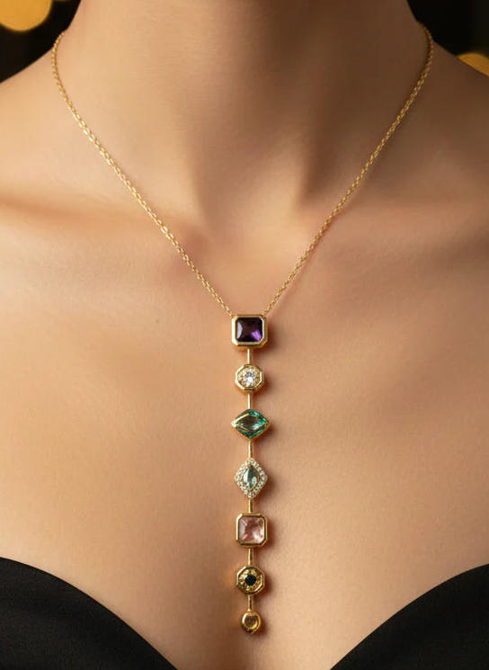 Gemstone Statement Necklace | Power Layered Gold-tone Jewellery
