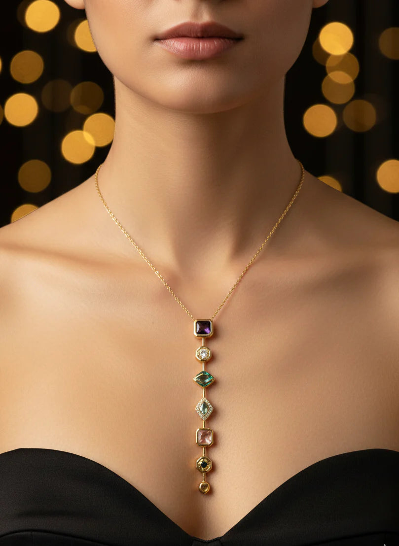 Gemstone Statement Necklace | Power Layered Gold-tone Jewellery