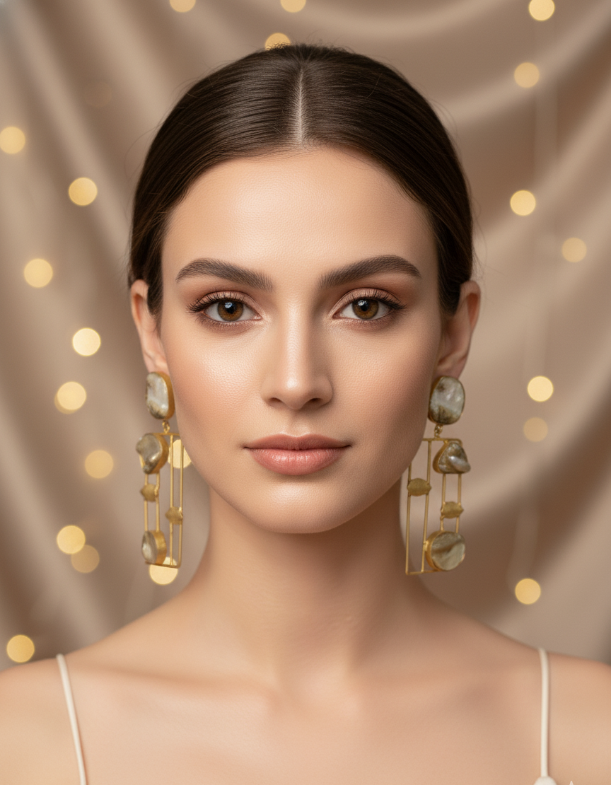 Prexela Ivory Geometry Gold-Plated Earrings | Modern Luxury Statement Jewellery for Women