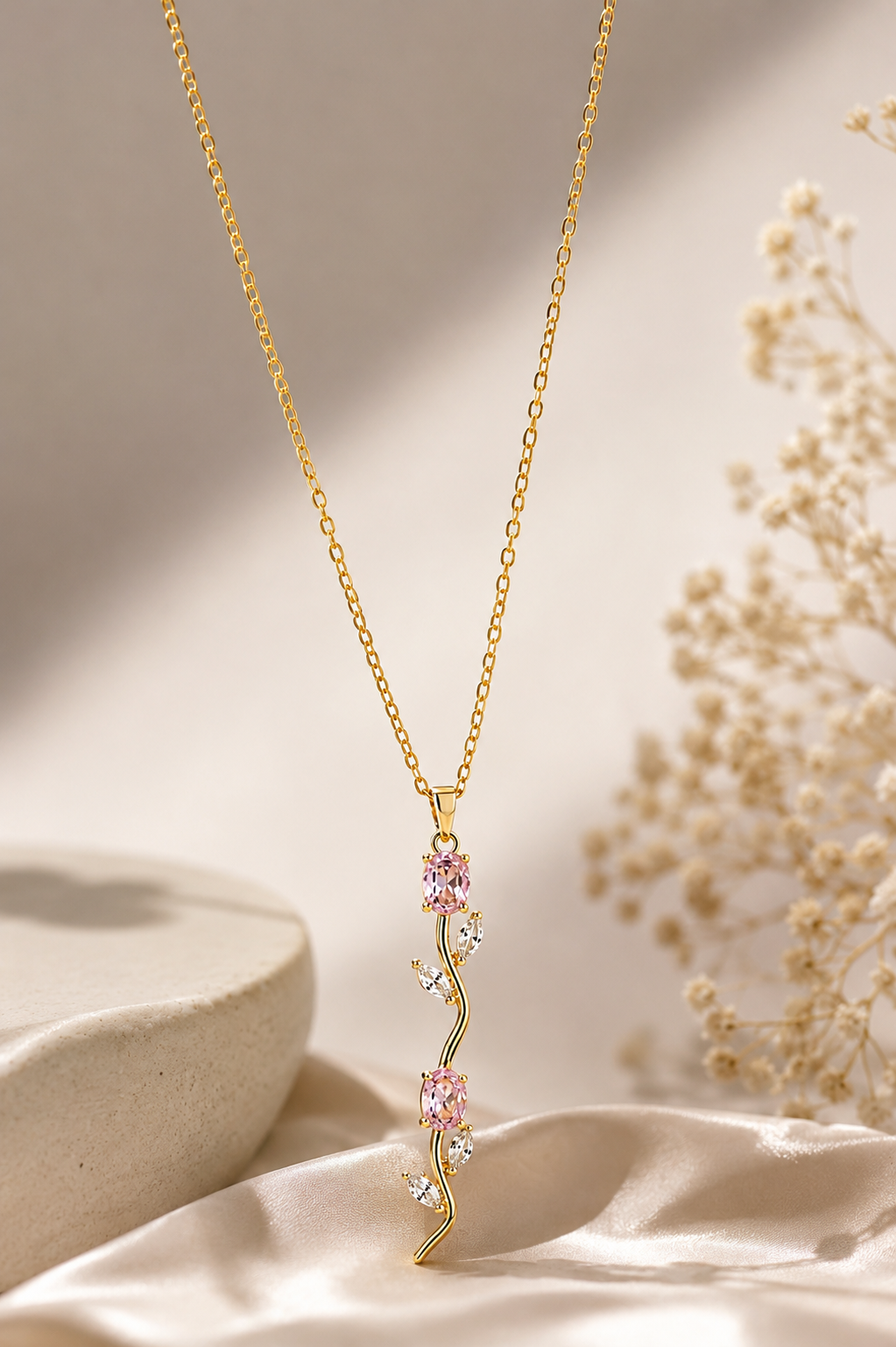 Pink Tulip Pendant Necklace