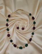 Prexela Regal Harmony Ruby & Emerald Pearl Necklace Set | Luxury Gold-Plated Traditional Jewellery for Women