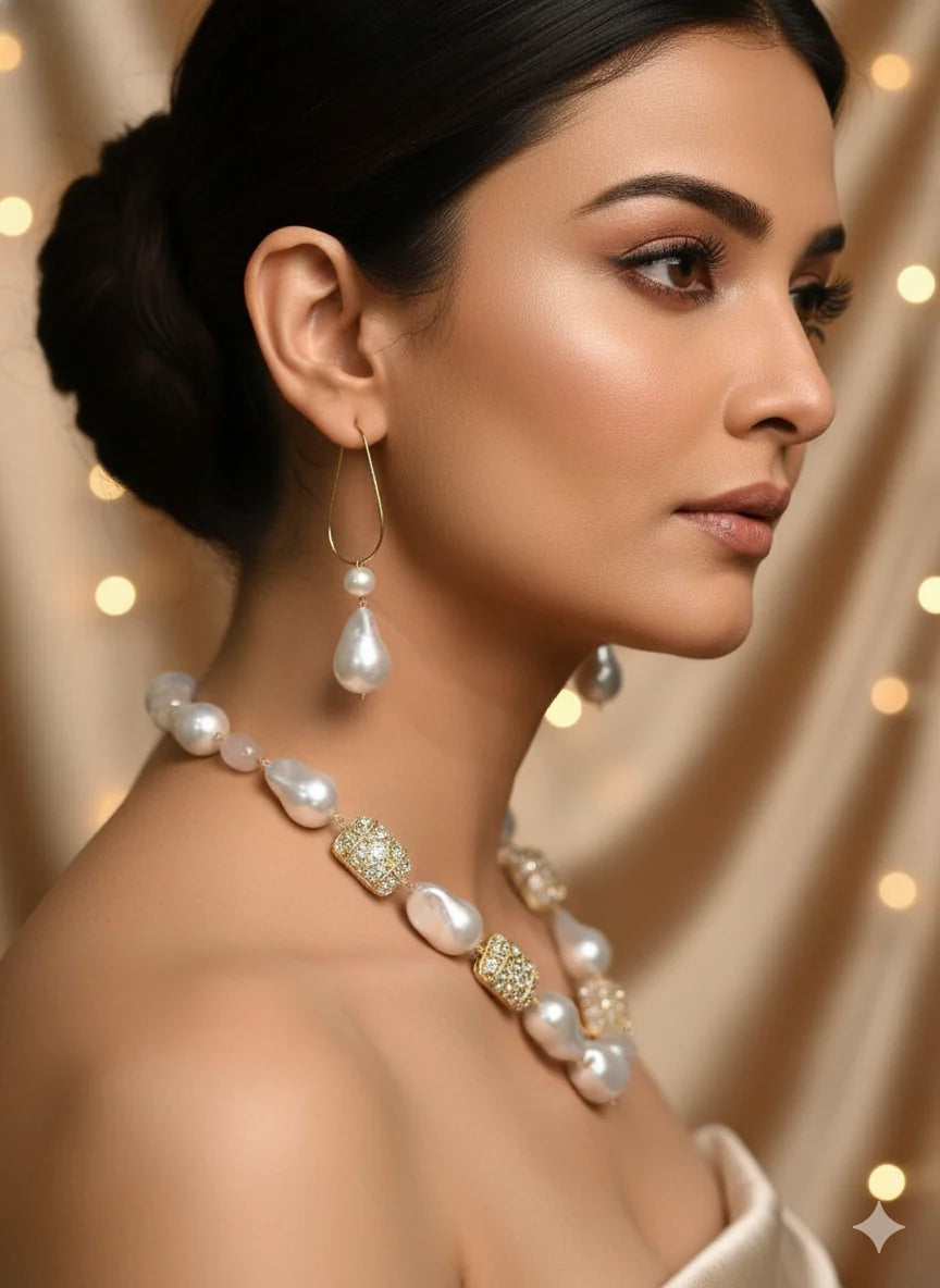 Prexela Luxe Pearl & Crystal Choker Necklace Set | Elegant Bridal & Party Wear Jewellery