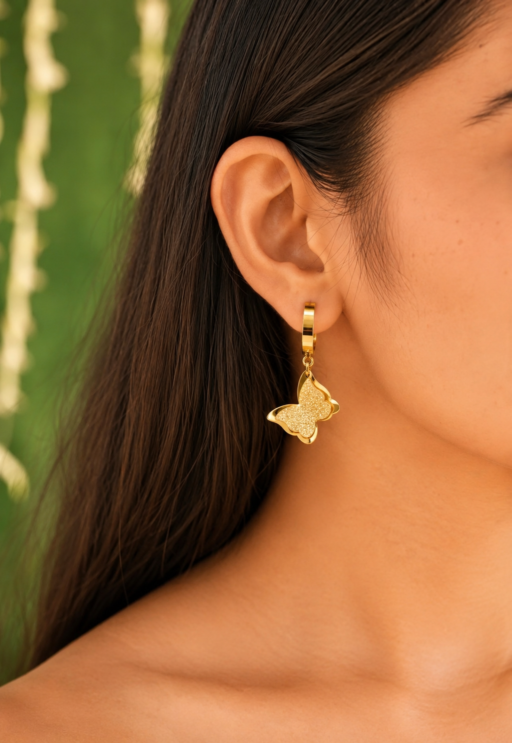 Golden Butterfly Hoop Earrings