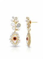 Evil Eye Leaf Drop Earrings | Gold-Plated Protective Statement Jewellery