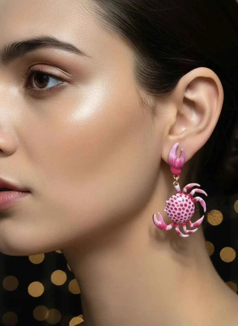 Crab Charm Earrings | Playful Pink Statement Drops