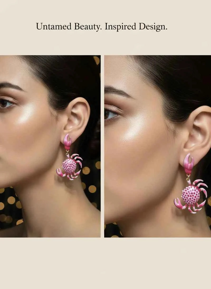 Crab Charm Earrings | Playful Pink Statement Drops