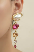 Pearl & Ruby Cascade Earrings | Gold-Tone Statement Jewellery