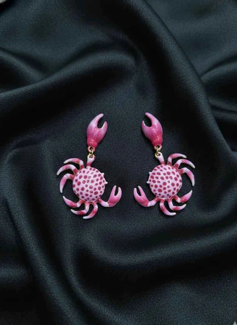 Crab Charm Earrings | Playful Pink Statement Drops